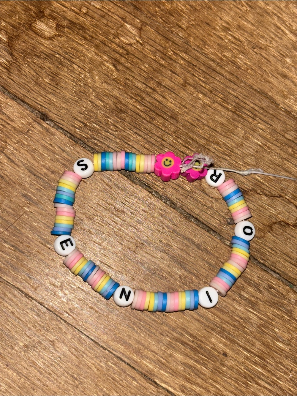 Beaded Senior Bracelet with Pink Flower Charm